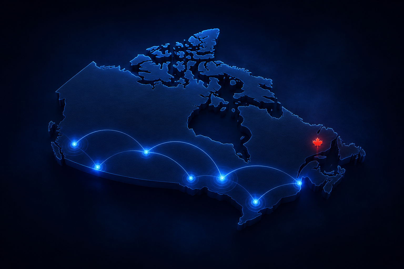 Map of Canada with the hosting network marked